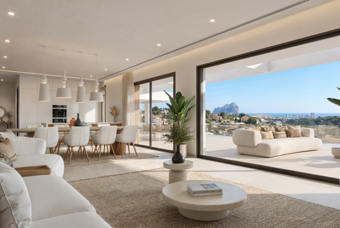 Villa mediterránea con orientación sur y vistas panorámicas