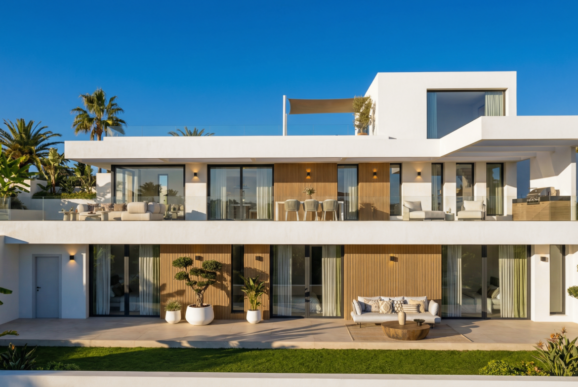 Villa mediterránea con orientación sur y vistas panorámicas