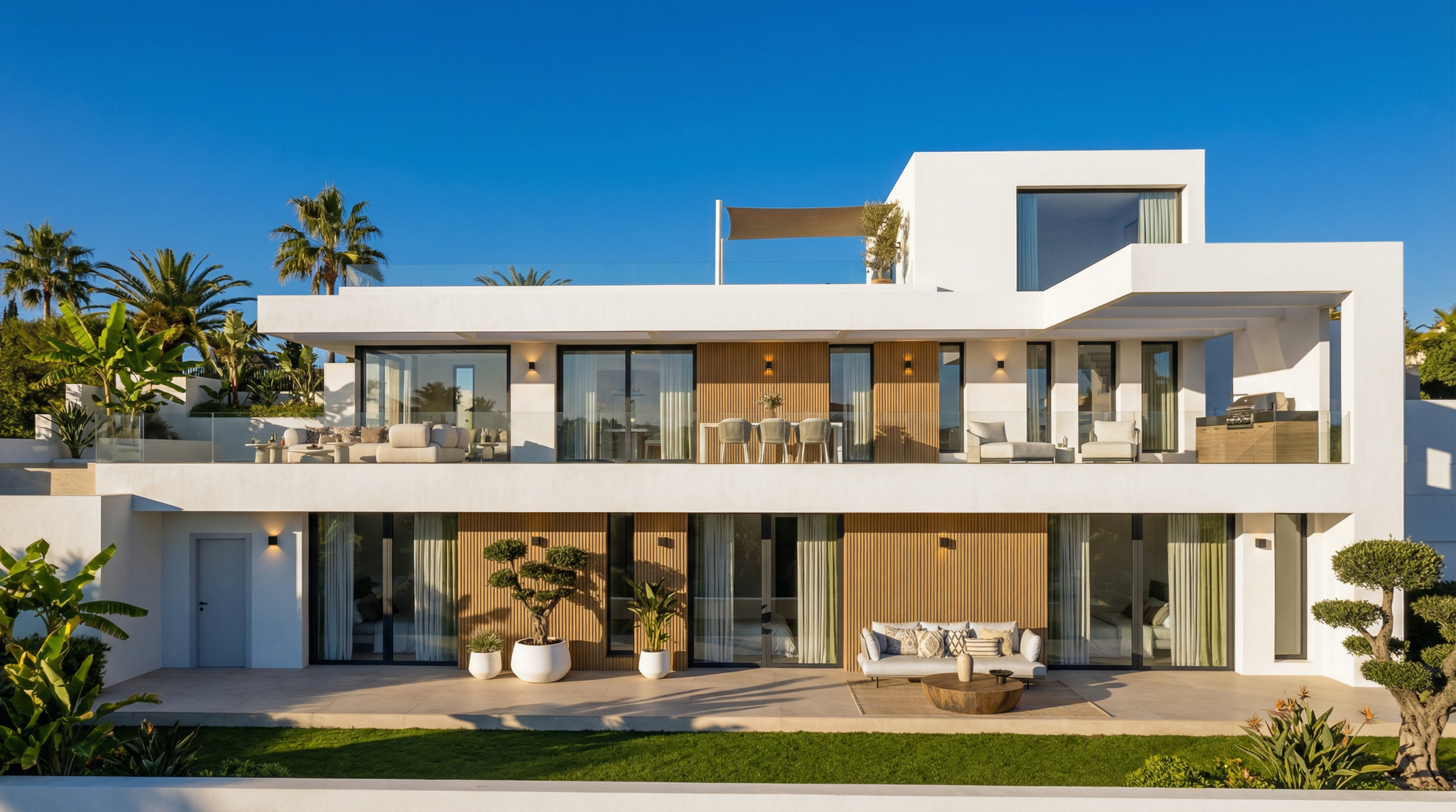 Villa mediterránea con orientación sur y vistas panorámicas