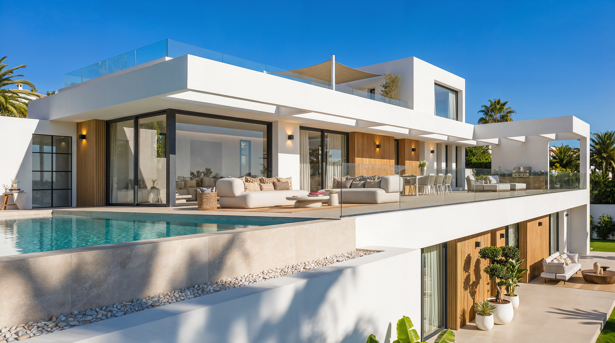 Villa mediterránea con orientación sur y vistas panorámicas